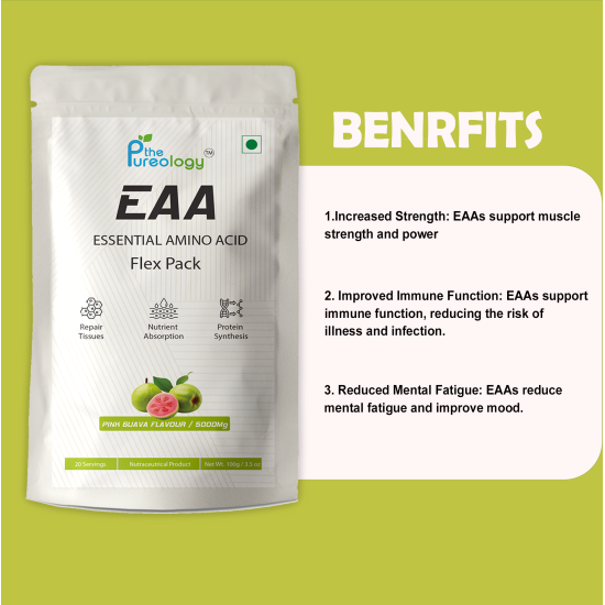 thePureology EAA Essential Amino Acid, Pink Guava Flavour, 5000mg, 20 Servings, 100g