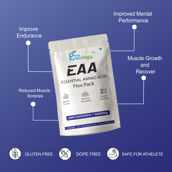 thePureology EAA Essential Amino Acid, Unflavoured, 5000mg, 20 Servings, 100g