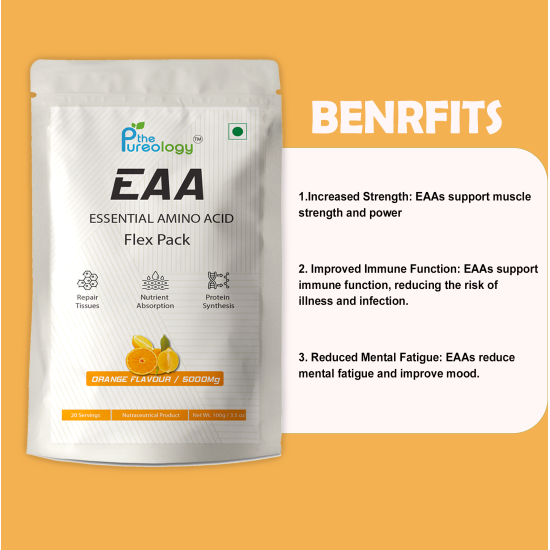 thePureology EAA Essential Amino Acid, Orange Flavour, 5000mg, 20 Servings, 100g
