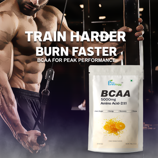 thePurology BCAA 5000mg Amino Acid-2:1:1 Supplement, Orange Flavour, 20 Servings, 100g