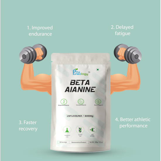 thePureology Beta Alanine Unflavoured Supplement, 5000mg, 20 Servings, 100g thePureology Beta Alanine Unflavoured Supplement, 5000mg, 20 Servings, 100g