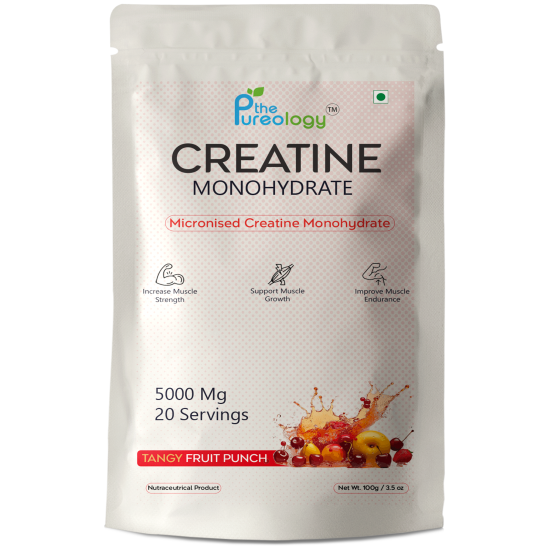 thePureology Creatine Monohydrate Supplement, Micronised, Tangy Fruit Punch Flavour, 5000 Mg, 20 Servings