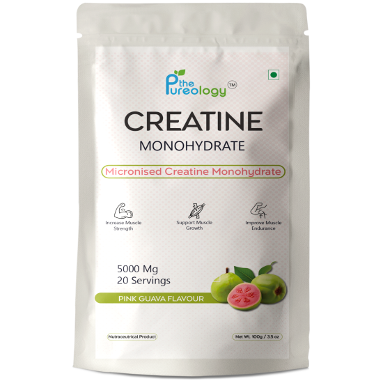 thePureology Creatine Monohydrate Supplement, Micronised, Pink Guava Flavour, 5000 Mg, 20 Servings