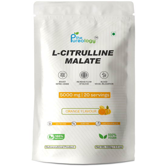 thePureology, L Citrulline Malate powder Orange Flavour, 5000 mg, 20 Servings,100 g