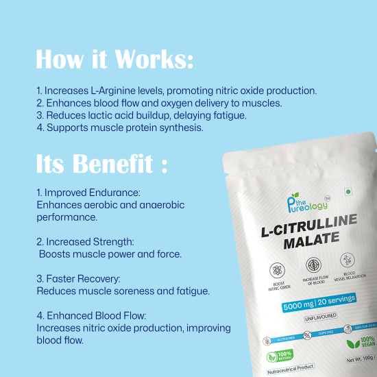 thePureology, L Citrulline Malate powder, 5000 mg, 20 Servings, Unflavoured,100 g thePureology, L Citrulline Malate powder, 5000 mg, 20 Servings, Unflavoured,100 g