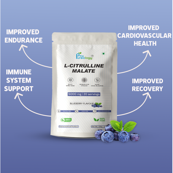 thePureology, L Citrulline Malate powder Blueberry Flavour, 5000 mg, 20 Servings,100 g
