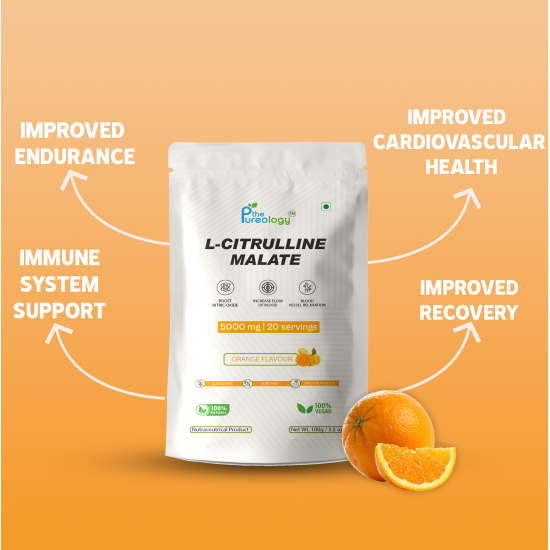 thePureology, L Citrulline Malate powder Orange Flavour, 5000 mg, 20 Servings,100 g