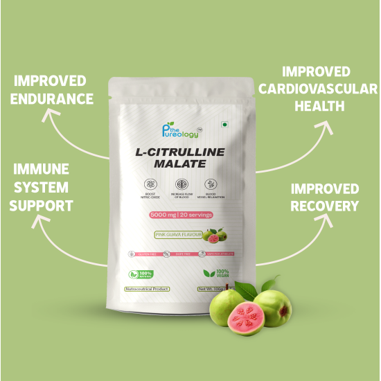 thePureology, L Citrulline Malate powder Pink Guava Flavour, 5000 mg, 20 Servings,100 g