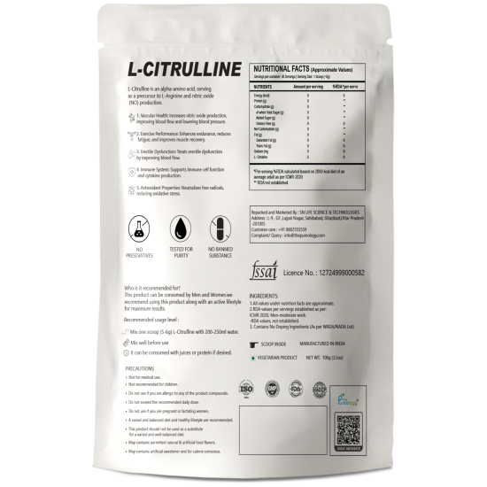thePureology, L Citrulline Malate powder, 5000 mg, 20 Servings, Unflavoured,100 g thePureology, L Citrulline Malate powder, 5000 mg, 20 Servings, Unflavoured,100 g