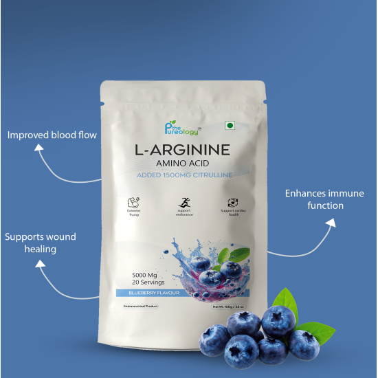 thePureology L-Arginine 3500mg + Citrulline Malate 1500 Mg, 20 Servings, Blueberry Flavour, 100 grams thePureology L-Arginine 3500mg + Citrulline Malate 1500 Mg, 20 Servings, Blueberry Flavour, 100 grams