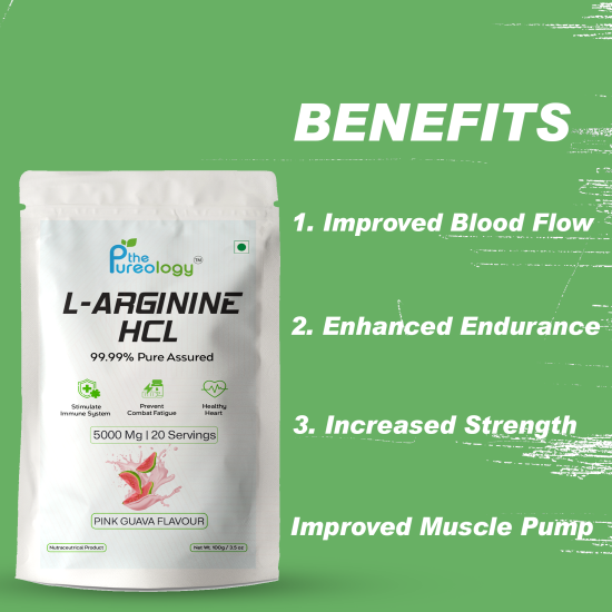 thePureology L-Arginine HCL, 20 Servings, Pink Guava Flavour, 100 grams