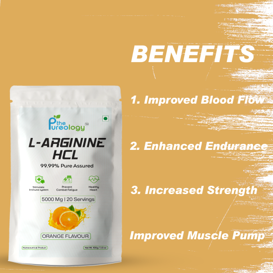 thePureology L-Arginine HCL, 20 Servings, Orange Flavour, 100 grams