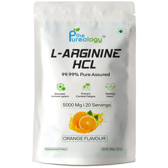 thePureology L-Arginine HCL, 20 Servings, Orange Flavour, 100 grams
