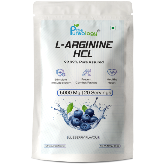 thePureology L-Arginine HCL, 20 Servings, Blueberry Flavour, 100 grams