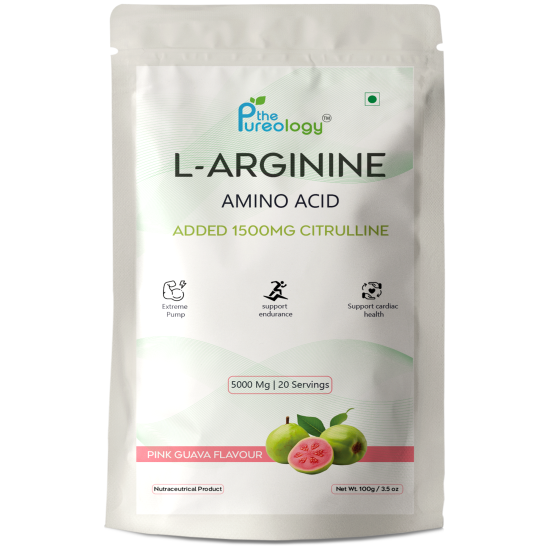 thePureology L-Arginine Amino Acid, 5000 Mg + L-citrulline 1500 Mg, 20 Servings, Pink Guava Flavour thePureology L-Arginine Amino Acid, 5000 Mg + L-citrulline 1500 Mg, 20 Servings, Pink Guava Flavour