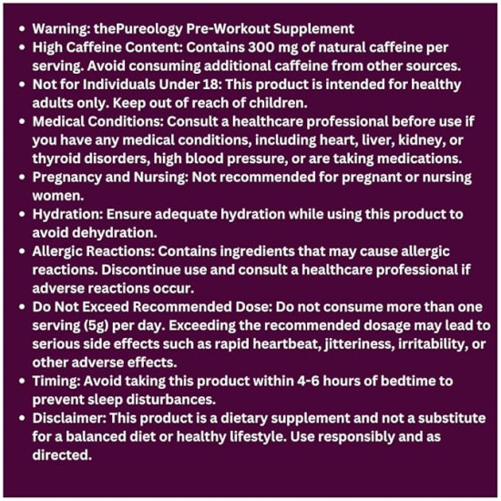 thePureology Pre-Workout Caffeine 300 Energy Supplement Powder for Men, Women | Helps in increasing Performance, Focus and Endurance Pink Guava Flavour, 20 Servings, 100g