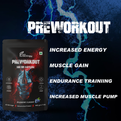 thePureology Pro Pre-Workout Caffeine 300 Energy Supplement Powder for Men, Women | Helps in increasing Performance, Focus and Endurance Blueberry Flavour, 20 Servings, 100g