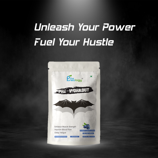 thePureology Pre-Workout Caffeine 300 Energy Supplement Powder for Men, Women | Helps in increasing Performance, Focus and Endurance Blueberry Flavour, 20 Servings, 100g