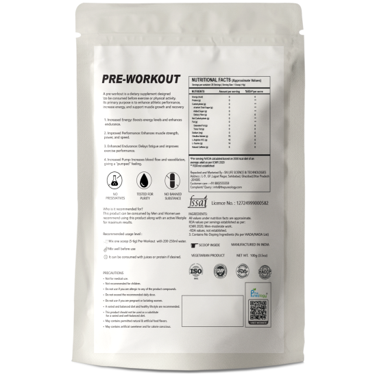 thePureology Pre-Workout Caffeine 300 Energy Supplement Powder for Men, Women | Helps in increasing Performance, Focus and Endurance Pink Guava Flavour, 20 Servings, 100g