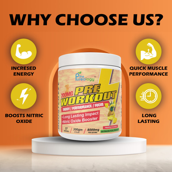 thepureology Pre Workout 8000mg Creatine  (300 g, Pineapple)